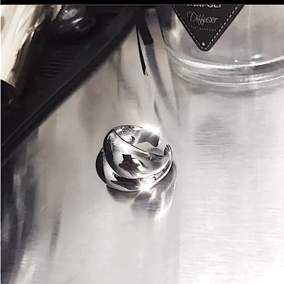 Sterling Silver Geometric Glossy Cuff Minimalist Statement Ring Set - Picture 11 of 12